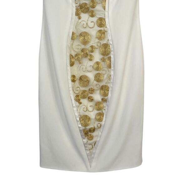 Theia Gilded Embroidered Sheath Cocktail Dress White & Gold Size 6 Event - Picture 4 of 11
